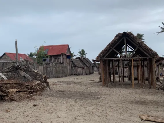 Wooden structures on a cloudy day